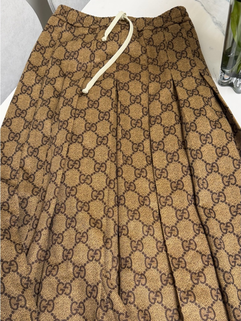 Gucci Beige and Brown Logo-Print Circle Skirt